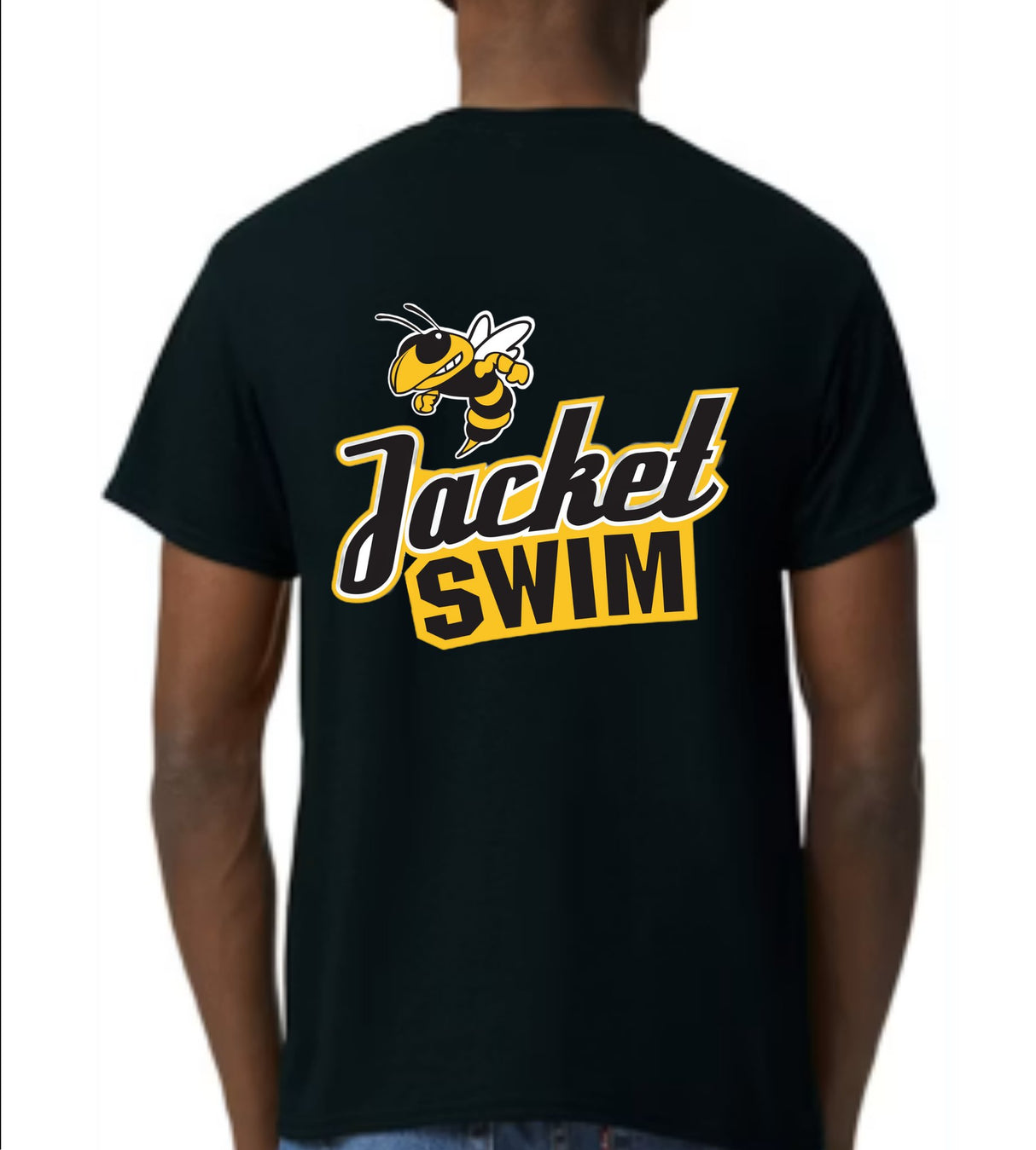 Jacket Swim back print on a black cotton tee