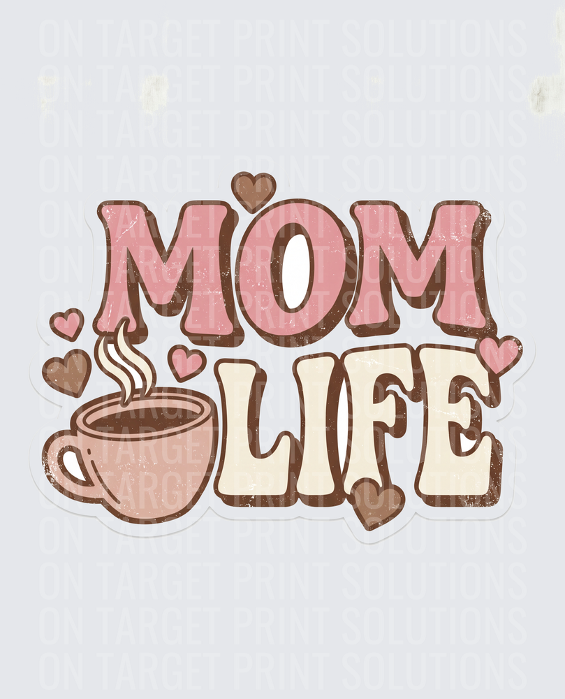 Mom Life Retro Coffee Cup Hearts Distressed Boho Design
