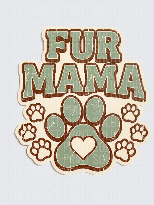 Fur Mama Distressed Paw Print Heart Retro Design
