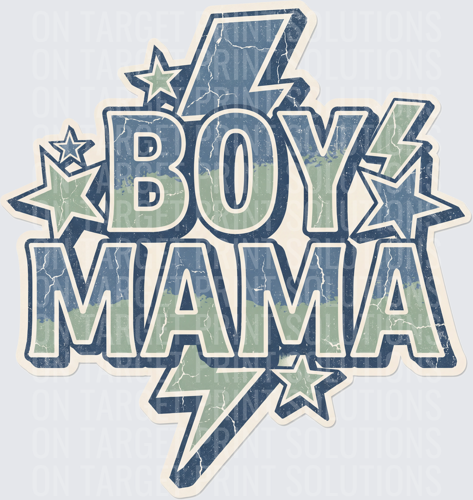 Boy Mama Distressed Vintage Lightning Bolt Stars Design