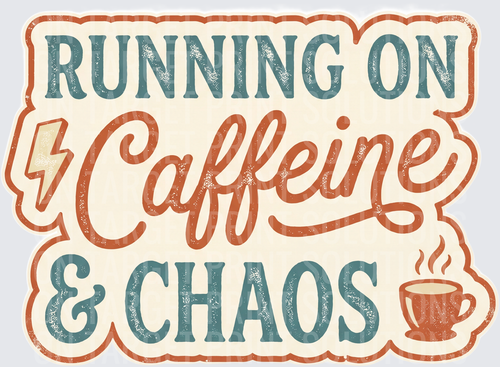 Running On Caffeine & Chaos Retro Coffee Cup Lightning