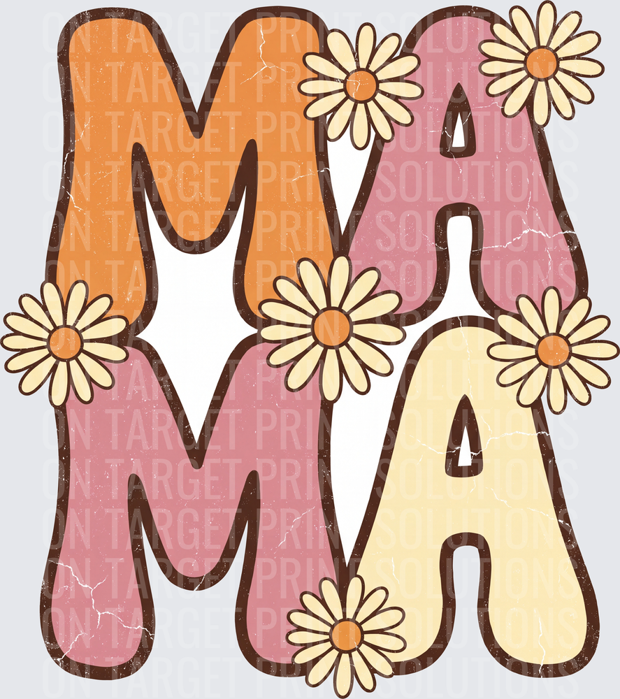 Retro Boho Mama Daisy Floral Distressed Letter Design