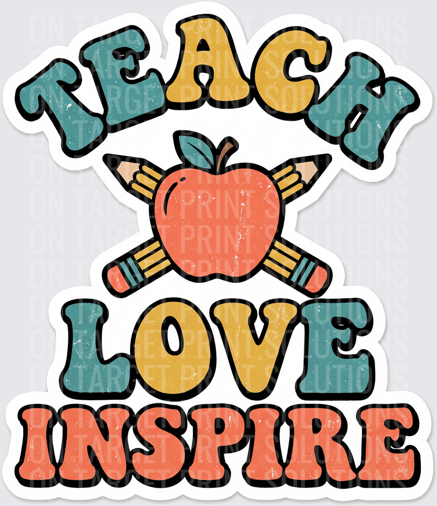 Teach Love Inspire Retro Teacher Apple Crossed Pencils