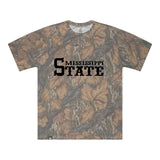 Mississippi State Mossy Oak Tee, black print on Mossy Oak Fall Foliage