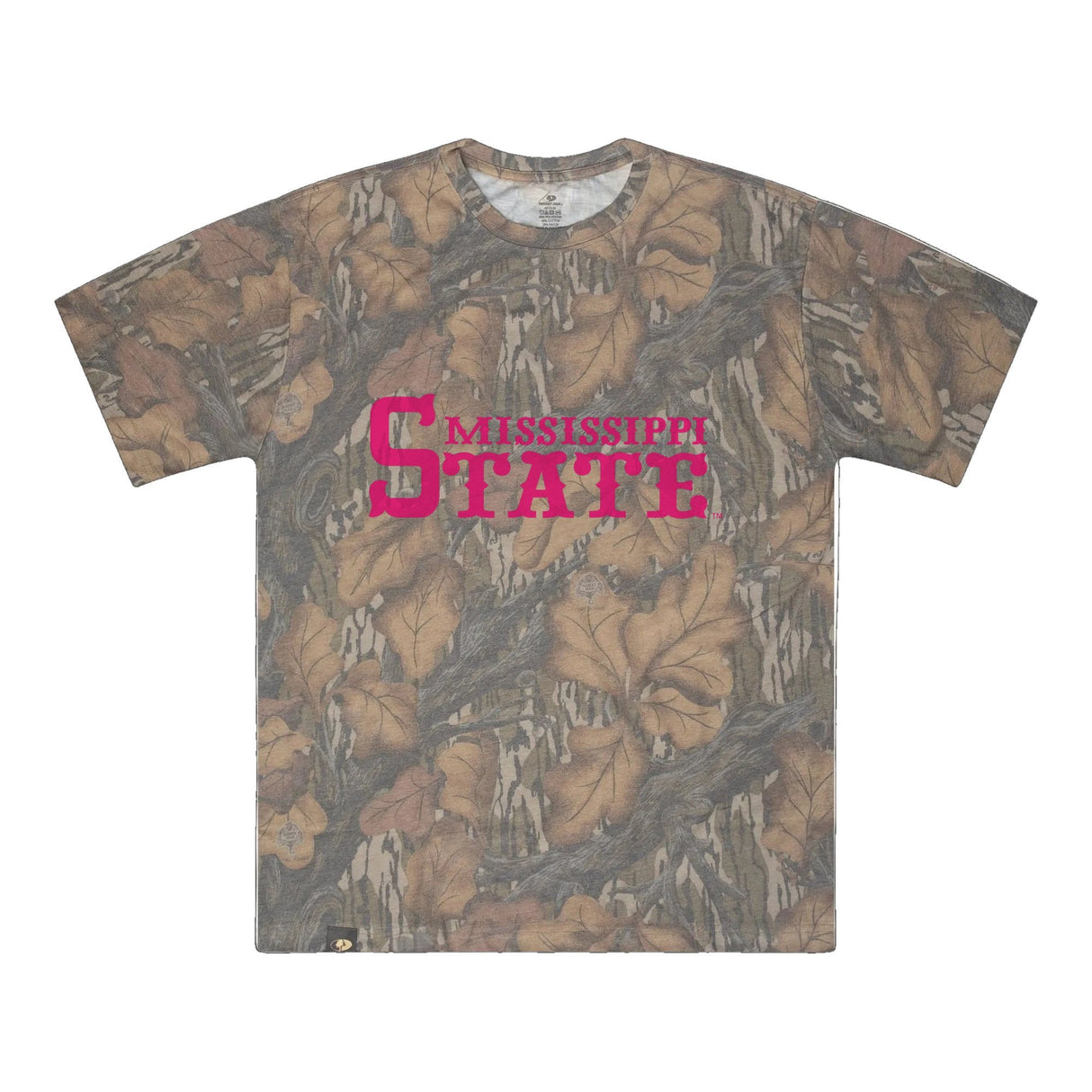 Mississippi State Mossy Oak Tee, pink print on Mossy Oak Fall Foliage