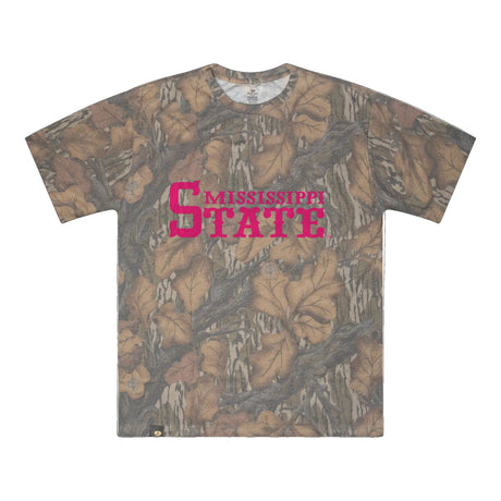 Mississippi State Mossy Oak Tee, pink print on Mossy Oak Fall Foliage