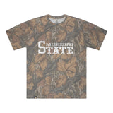 Mississippi State Mossy Oak Tee, white print on Mossy Oak Fall Foliage