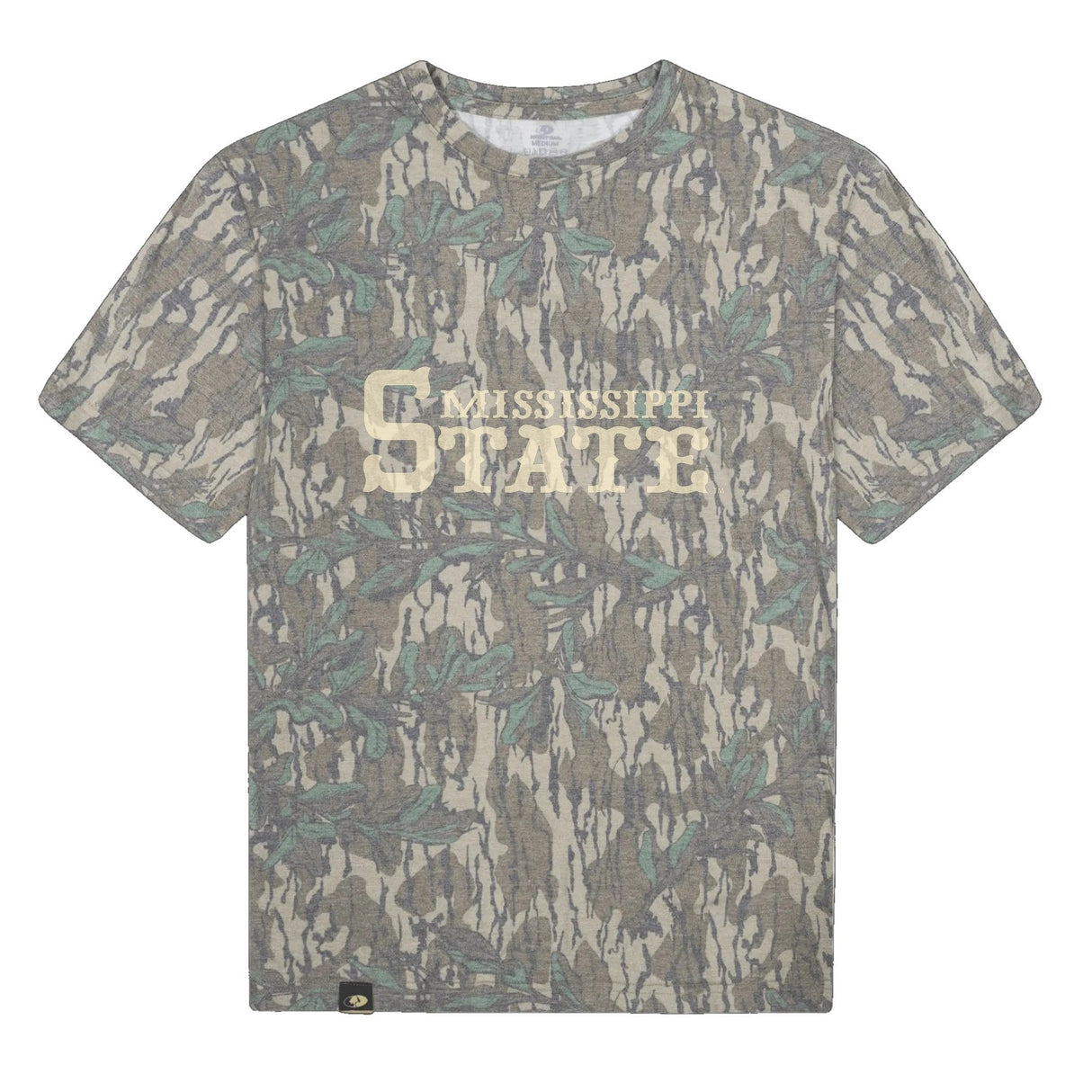 Mississippi State Mossy Oak Tee, cream print on Mossy Oak Greenleaf