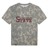 Mississippi State Mossy Oak Tee, maroon print on Mossy Oak Greenleaf