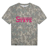 Mississippi State Mossy Oak Tee, pink print on Mossy Oak Greenleaf