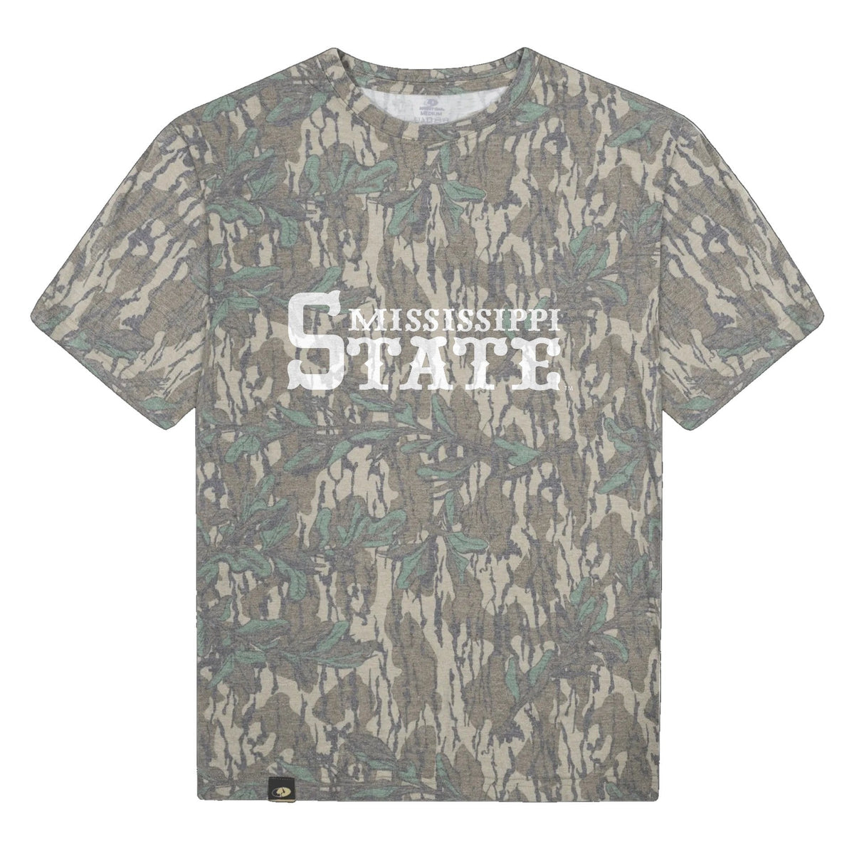 Mississippi State Mossy Oak Tee, white print on Mossy Oak Greenleaf