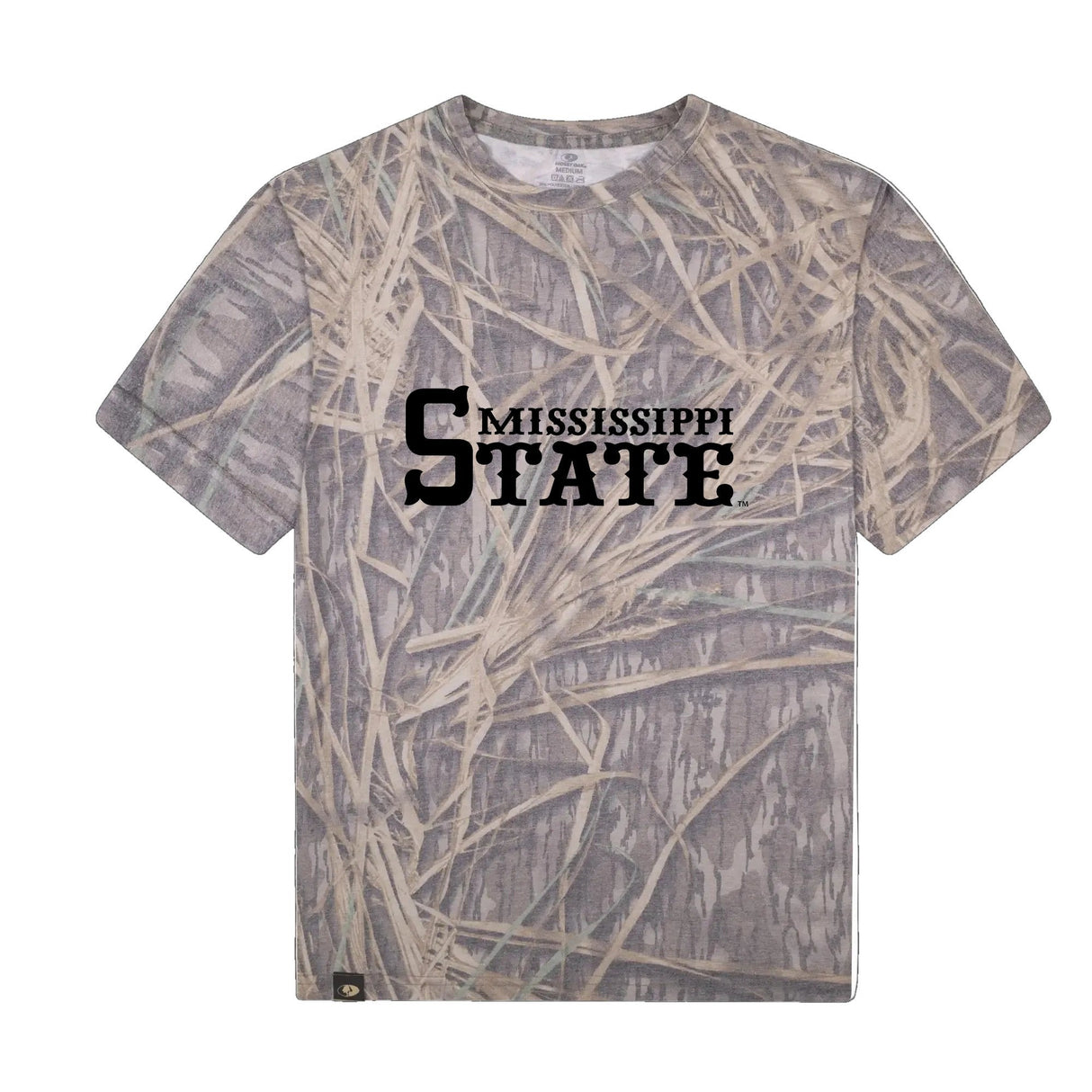 Mississippi State Mossy Oak Tee, black print on Mossy Oak Shadow Grass