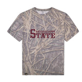 Mississippi State Mossy Oak Tee, maroon print on Mossy Oak Shadow Grass