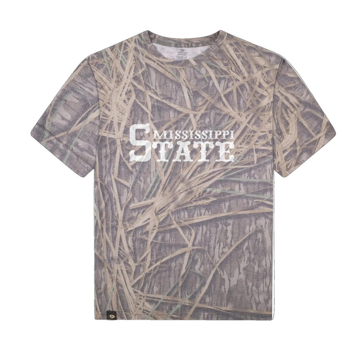 Mississippi State Mossy Oak Tee, white print on Mossy Oak Shadow Grass