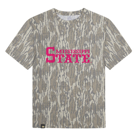 Mississippi State Mossy Oak Youth Tee, pink print on Mossy Oak Bottomland