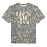 Dawgs Win Again Mossy Oak Tee, cream print on Mossy Oak Greenleaf