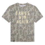 Dawgs Win Again Mossy Oak Youth Tee, cream print on Mossy Oak Bottomland
