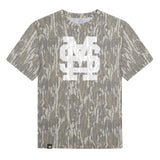 Mississippi State MS Logo Mossy Oak Tee, white print on Mossy Oak Bottomland