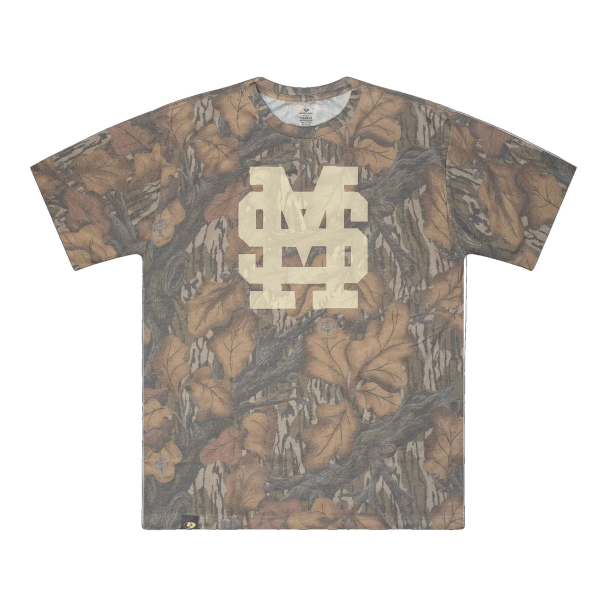 Mississippi State MS Logo Mossy Oak Tee, cream print on Mossy Oak Fall Foliage