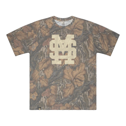 Mississippi State MS Logo Mossy Oak Tee, cream print on Mossy Oak Fall Foliage