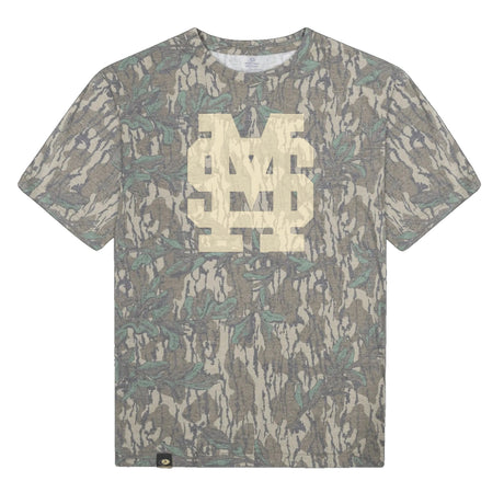 Mississippi State MS Logo Mossy Oak Tee, cream print on Mossy Oak Greenleaf