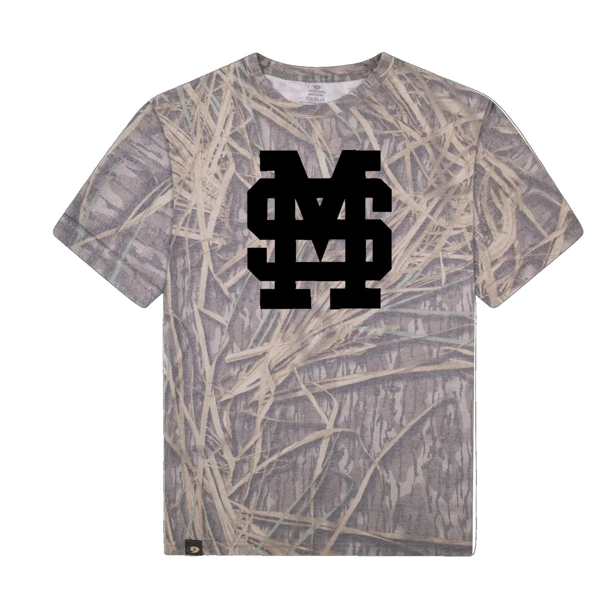 Mississippi State MS Logo Mossy Oak Tee, black print on Mossy Oak Shadow Grass