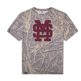 Mississippi State MS Logo Mossy Oak Tee, maroon print on Mossy Oak Shadow Grass