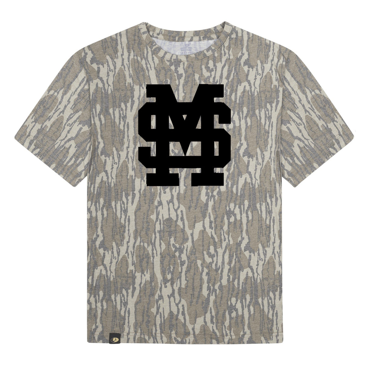 Mississippi State MS Logo Mossy Oak Youth Tee, black print on Mossy Oak Bottomland