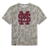 Mississippi State MS Logo Mossy Oak Youth Tee, maroon print on Mossy Oak Bottomland