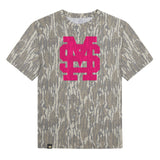 Mississippi State MS Logo Mossy Oak Youth Tee, pink print on Mossy Oak Bottomland