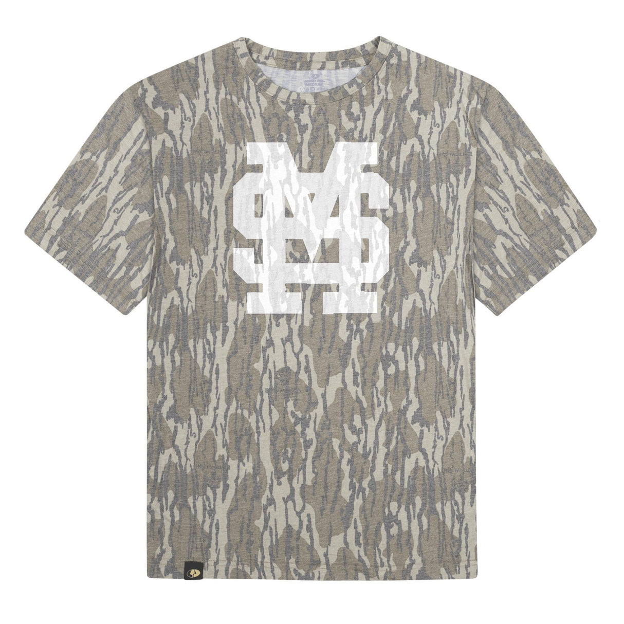 Mississippi State MS Logo Mossy Oak Youth Tee, white print on Mossy Oak Bottomland
