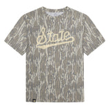Mississippi State Script Mossy Oak Tee, cream print on Mossy Oak Bottomland