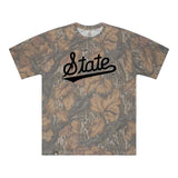 Mississippi State Script Mossy Oak Tee, black print on Mossy Oak Fall Foliage