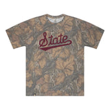 Mississippi State Script Mossy Oak Tee, maroon print on Mossy Oak Fall Foliage