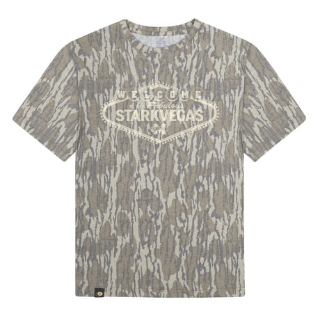 Welcome to StarkVegas Mossy Oak Tee, cream print on Mossy Oak Bottomland