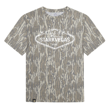 Welcome to StarkVegas Mossy Oak Tee, white print on Mossy Oak Bottomland