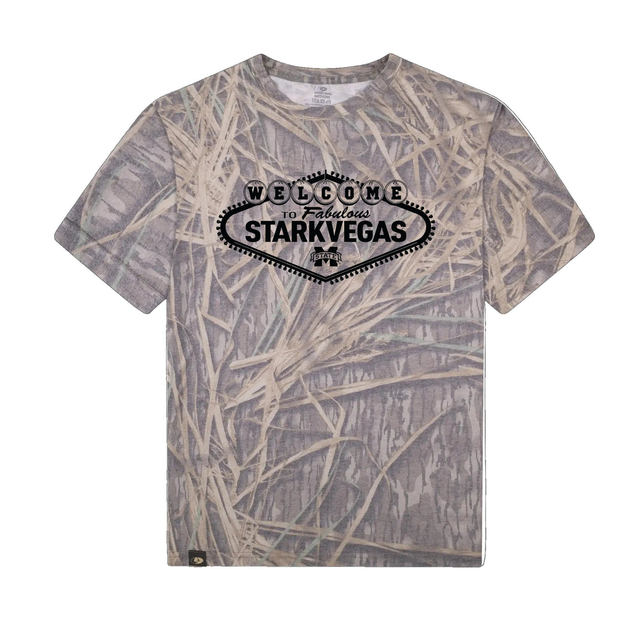 Welcome to StarkVegas Mossy Oak Tee, black print on Mossy Oak Shadow Grass