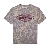 Welcome to StarkVegas Mossy Oak Tee, maroon print on Mossy Oak Shadow Grass