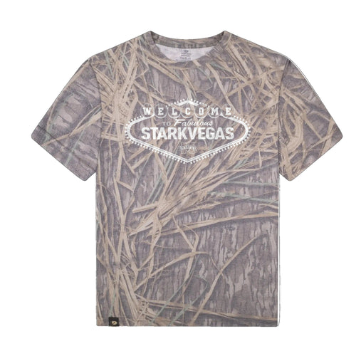 Welcome to StarkVegas Mossy Oak Tee, white print on Mossy Oak Shadow Grass