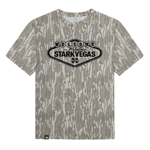 Welcome to StarkVegas Mossy Oak Youth Tee, black print on Mossy Oak Bottomland