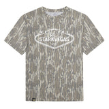 Welcome to StarkVegas Mossy Oak Youth Tee, white print on Mossy Oak Bottomland