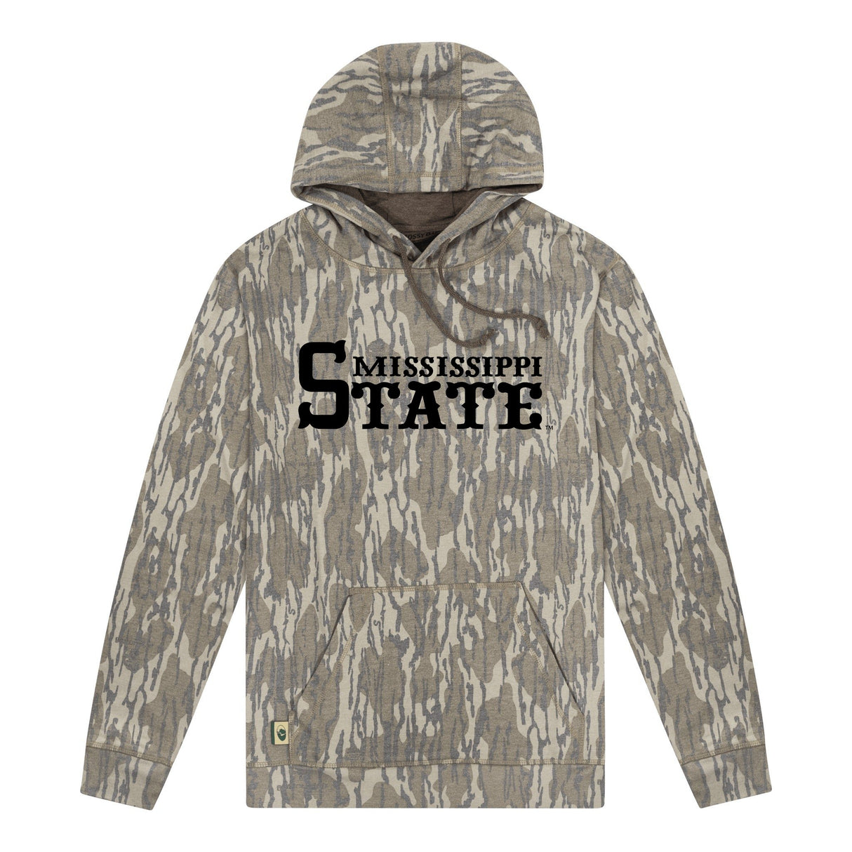Mississippi State Mossy Oak Hoodie, black print on Mossy Oak Bottomland
