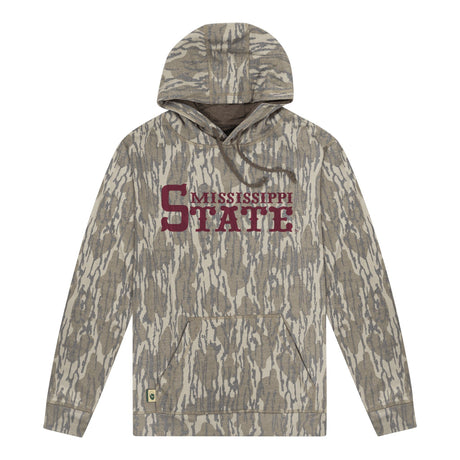 Mississippi State Mossy Oak Hoodie, maroon print on Mossy Oak Bottomland
