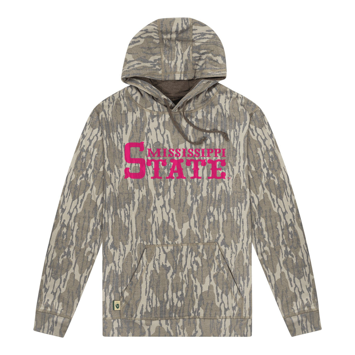 Mississippi State Mossy Oak Hoodie, pink print on Mossy Oak Bottomland