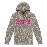 Mississippi State Mossy Oak Hoodie, pink print on Mossy Oak Bottomland