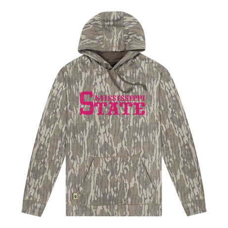 Mississippi State Mossy Oak Hoodie, pink print on Mossy Oak Bottomland