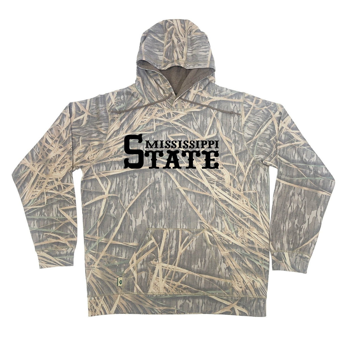 Mississippi State Mossy Oak Hoodie, black print on Mossy Oak Shadow Grass