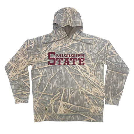 Mississippi State Mossy Oak Hoodie, maroon print on Mossy Oak Shadow Grass