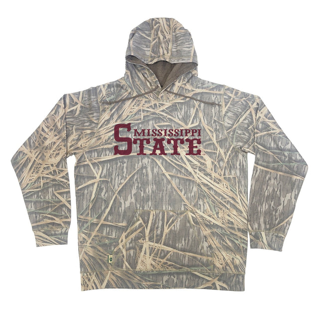 Mississippi State Mossy Oak Hoodie, maroon print on Mossy Oak Shadow Grass