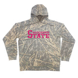 Mississippi State Mossy Oak Hoodie, pink print on Mossy Oak Shadow Grass